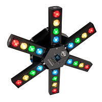 American DJ Starship светодиодный светоэффект, 6 вращающихся панелей по 4 светодиода. Всего 24x15 Вт Quad LED (RGBW 4-в-1), DMX512, размеры 632x583x186 мм, вес 10.85 кг