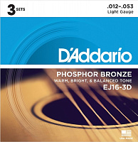 D'ADDARIO EJ16-3D 3 комплекта струн для акустической гитары фосфор/бронза Light, 12-53