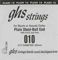 GHS 010  струна для акустической и электрогитары, сталь, размер 0,010, без обмотки