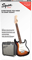 FENDER Squier Stratocaster® Pack, Laurel Fingerboard, Brown Sunburst, Gig Bag, 10G - 230V EU Комплект: электрогитара (санберст) + комбо