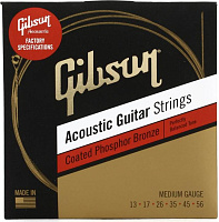 GIBSON SAG-CPB13 COATED PHOSPHOR BRONZE ACOUSTIC GUITAR STRINGS, MEDIUM струны для акустической гитары, .013-.056